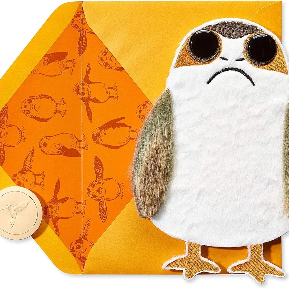 💎RARE💎🆕Papyrus-Disney ‘Star Wars’ 3D Fuzzy “Porg” Birthday Card